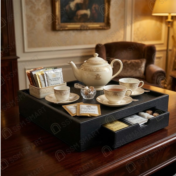 Премиальная чайная станция для отелей из экокожи | Welcome tray